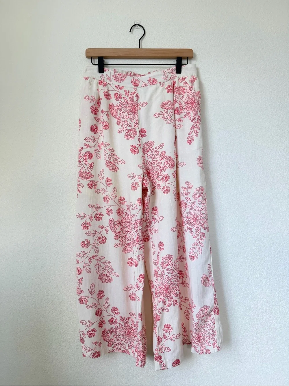 Max Linen Blend Wide Leg Straight Fit Floral Print Palazzos Casual Pants XL
